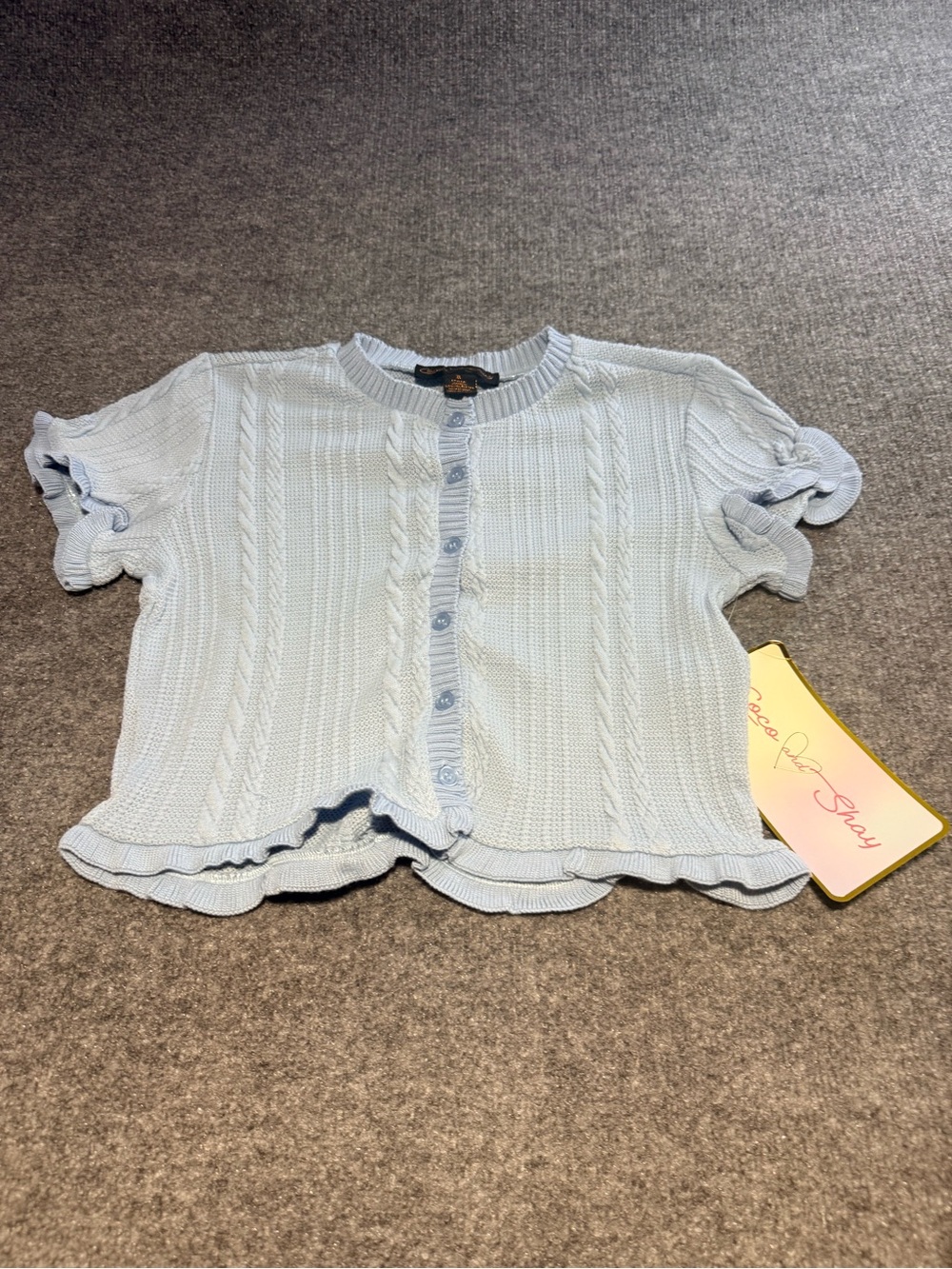 Light Blue Ruffle-Trim Knit Button Cardigan - Women